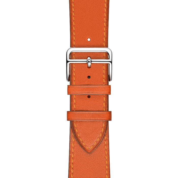 For Apple Watch Series 7 45mm / 6 & SE & 5 & 4 44mm / 3 & 2 & 1 42mm Leather  Watch Band(Orange)
