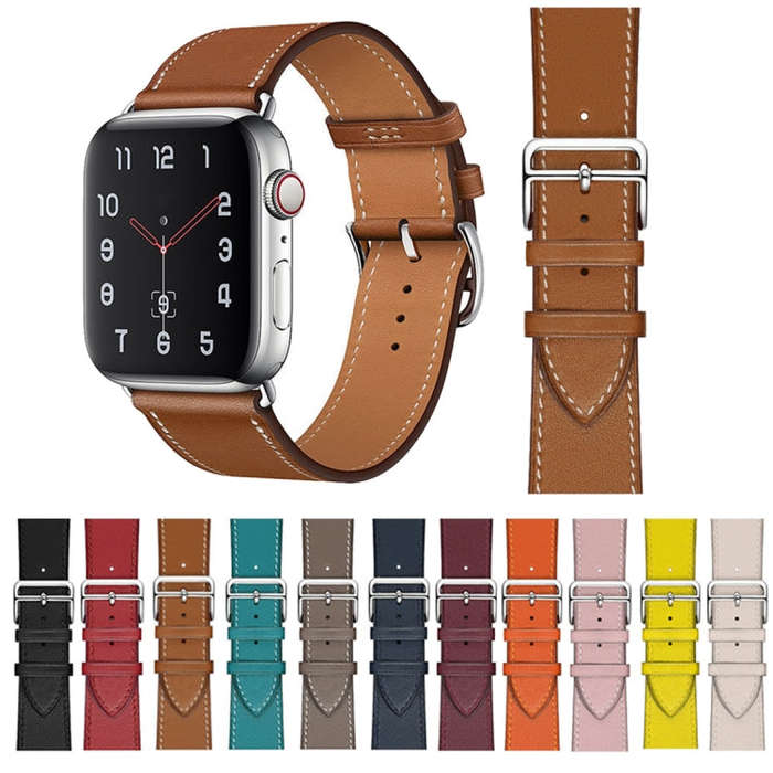 For Apple Watch Series 7 45mm / 6 & SE & 5 & 4 44mm / 3 & 2 & 1 42mm Leather  Watch Band(Blue)