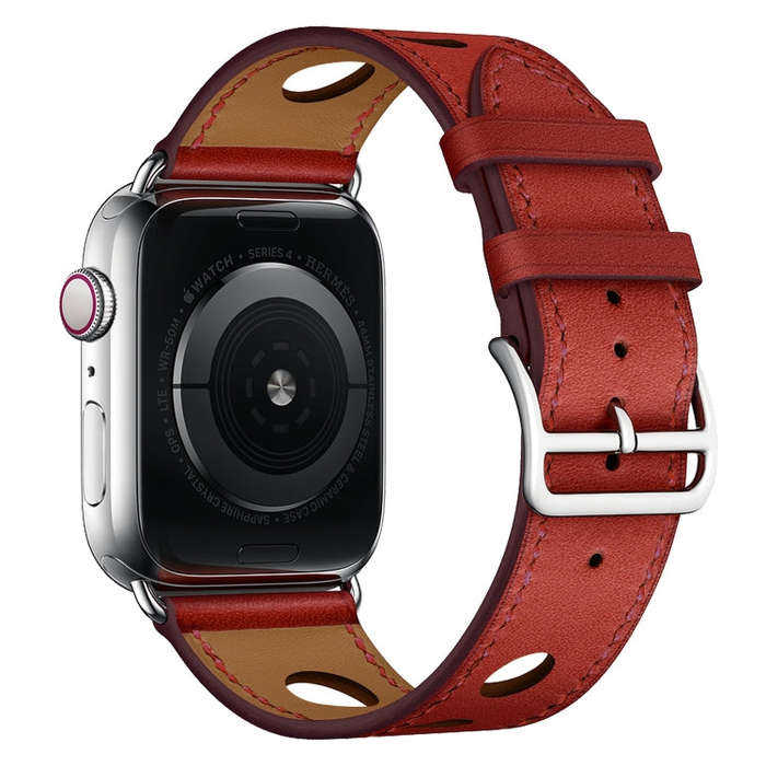 For Apple Watch Series 7 41mm / 6 & SE & 5 & 4 40mm / 3 & 2 & 1 38mm Leather Three Holes Watch Ba...