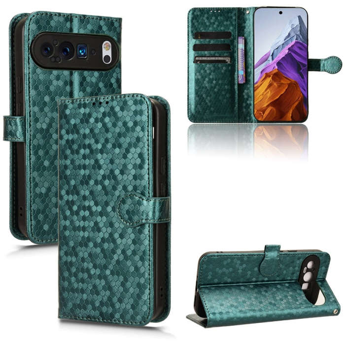 For Google Pixel 9 Pro XL Honeycomb Dot Texture Leather Phone Case(Green)