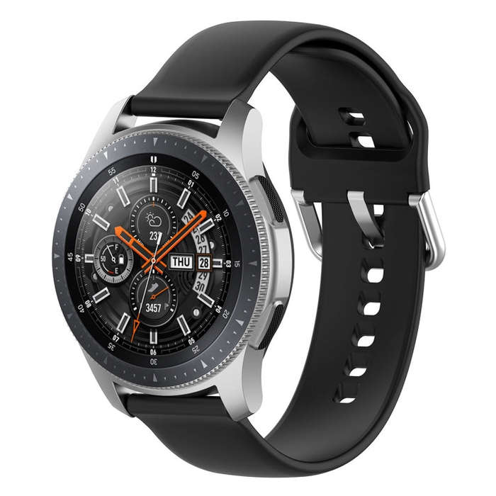 22mm Universal Silver Buckle Silicone Watch Band, Size:S(Black)