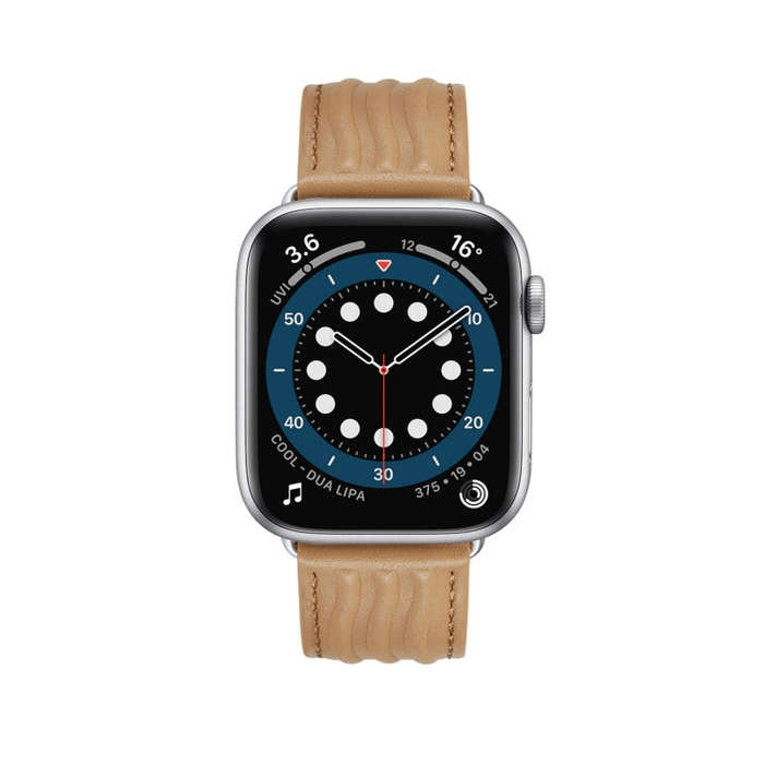 Embossed Line Genuine Leather Watch Band For Apple Watch SE 44mm(Khaki)
