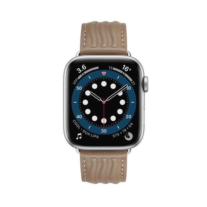 Embossed Line Genuine Leather Watch Band For Apple Watch 4 40mm(Milky Brown)