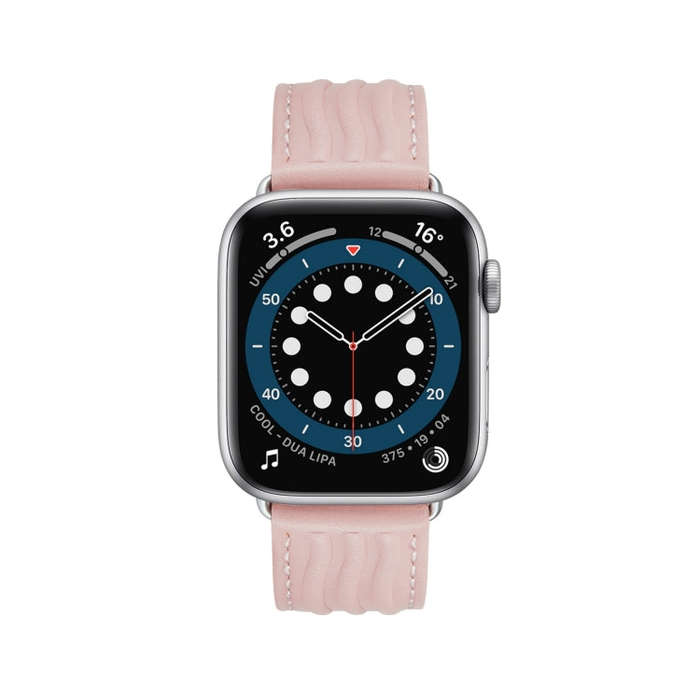 Embossed Line Genuine Leather Watch Band For Apple Watch SE 2023 44mm(Pink)