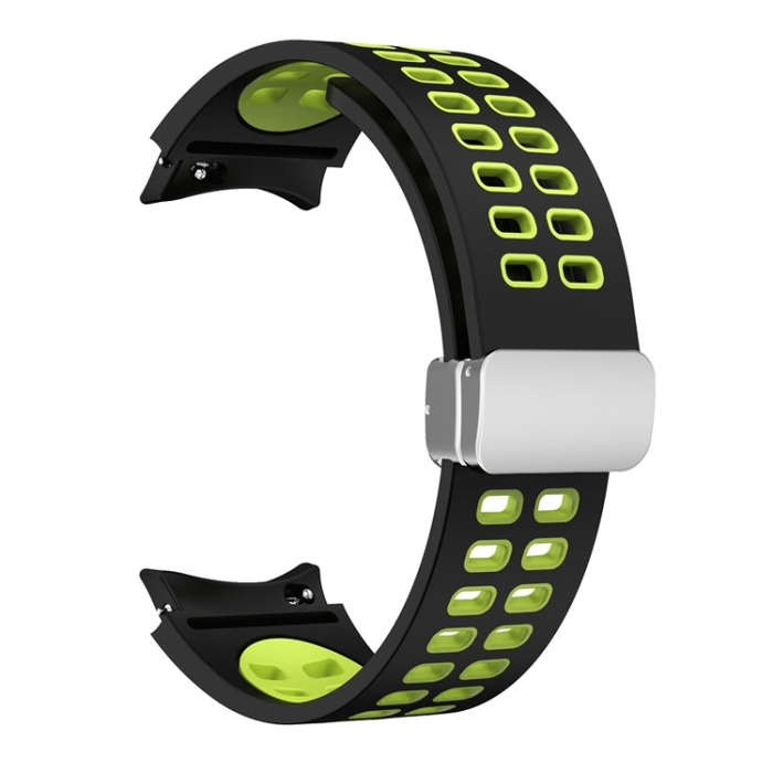 For Samsung Galaxy Watch5 Double-row Hole Folding Buckle Silicone Watch Band(Black Green)