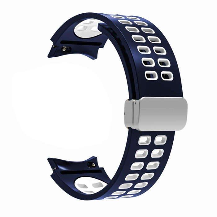 For Samsung Galaxy Watch5 Double-row Hole Folding Buckle Silicone Watch Band(Blue White)