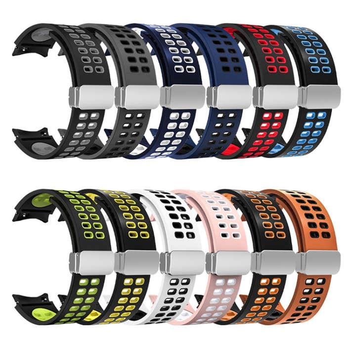 For Samsung Galaxy Watch5 Double-row Hole Folding Buckle Silicone Watch Band(Black Grey)