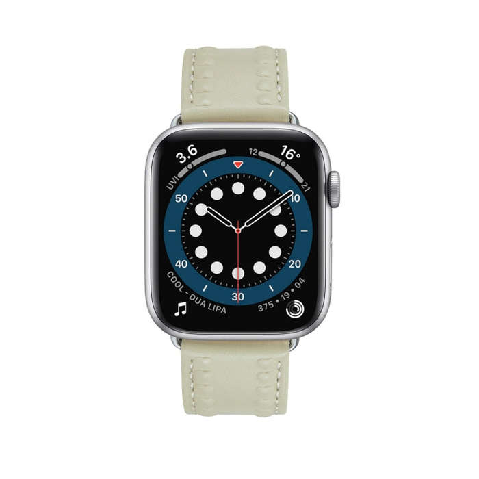 Embossed Love Genuine Leather Watch Band For Apple Watch SE 2022 44mm(Milky White)