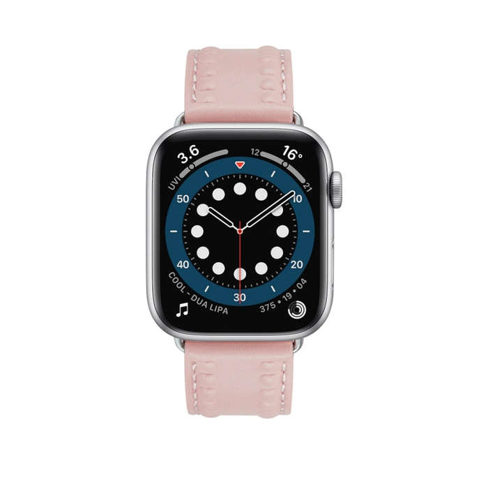 Embossed Love Genuine Leather Watch Band For Apple Watch 4 44mm(Pink)