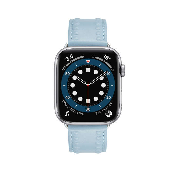 Embossed Love Genuine Leather Watch Band For Apple Watch 4 44mm(Blue)