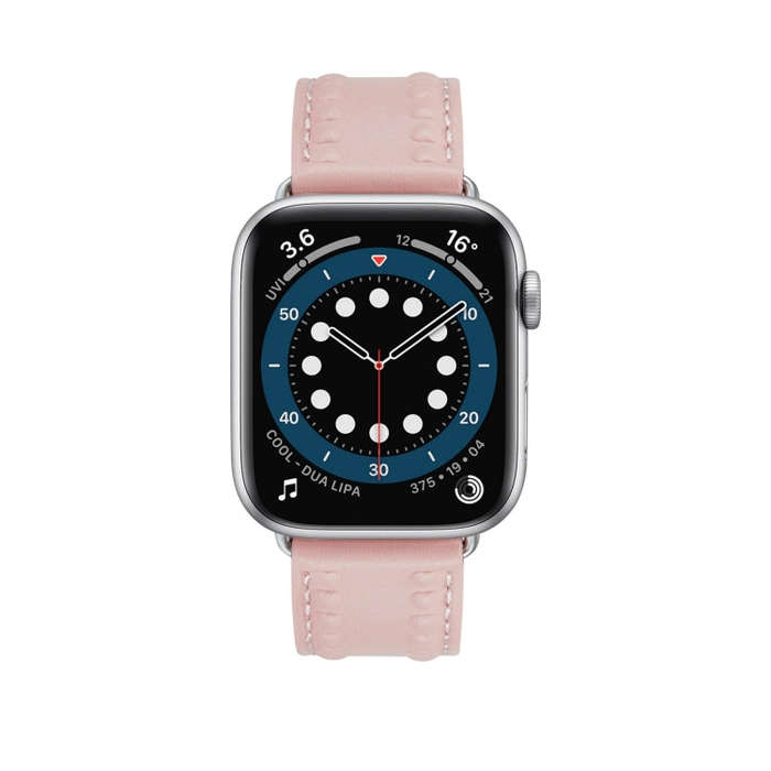 Embossed Love Genuine Leather Watch Band For Apple Watch SE 2023 44mm(Pink)