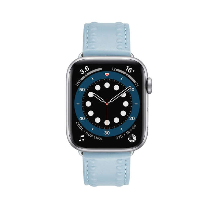 Embossed Love Genuine Leather Watch Band For Apple Watch SE 2023 44mm(Blue)