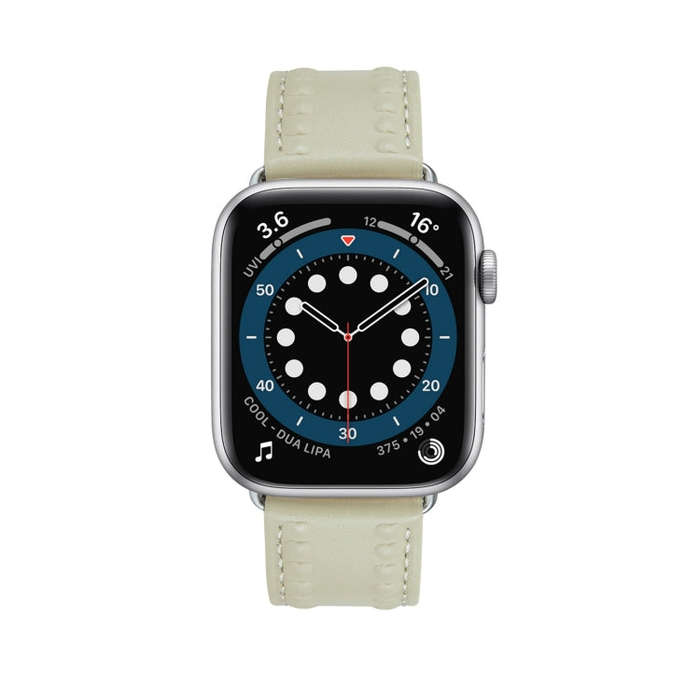 Embossed Love Genuine Leather Watch Band For Apple Watch 9 45mm(Milky White)