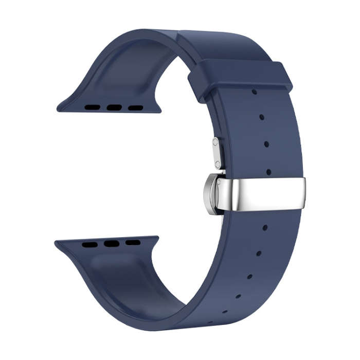 Metal Butterfly Buckle Silicone Watch Band For Apple Watch 7 41mm(Blue)