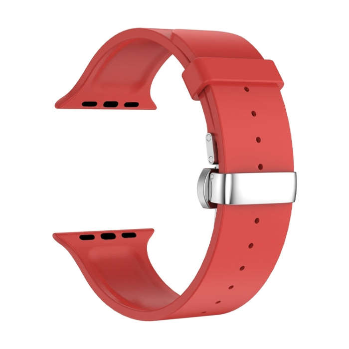 Metal Butterfly Buckle Silicone Watch Band For Apple Watch SE 2023 44mm(Red)