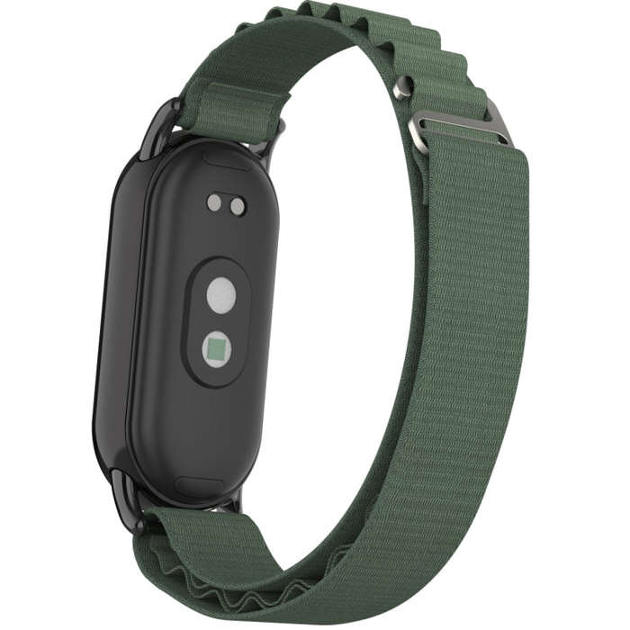 For Xiaomi Mi Band 8 Metal Plug Loop Nylon Watch Band(Black+Army Green)