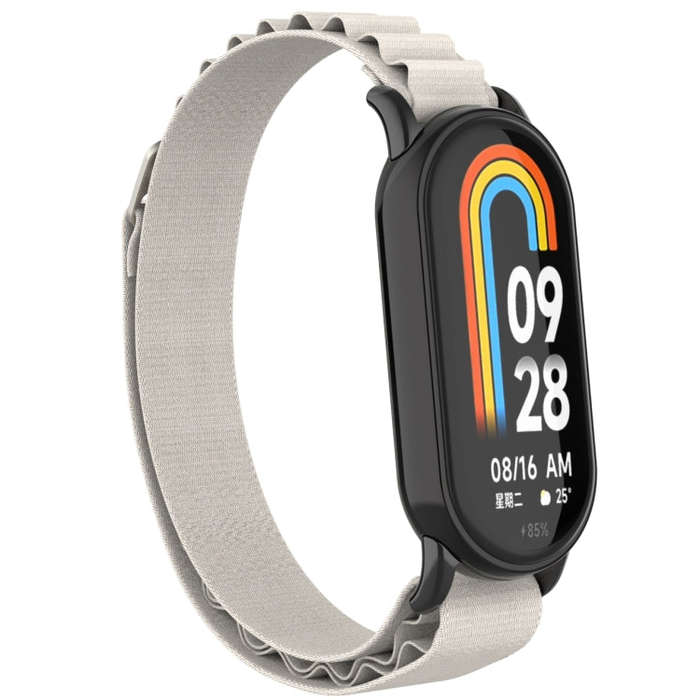 For Xiaomi Mi Band 8 Metal Plug Loop Nylon Watch Band(Black+Starlight)