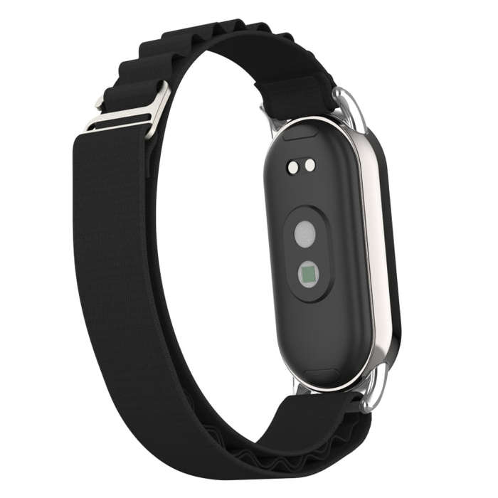 For Xiaomi Mi Band 8 Metal Plug Loop Nylon Watch Band(Silver+Black)