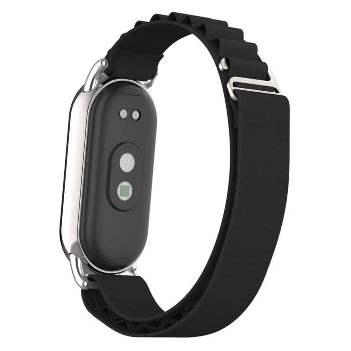 For Xiaomi Mi Band 8 Metal Plug Loop Nylon Watch Band(Silver+Black)