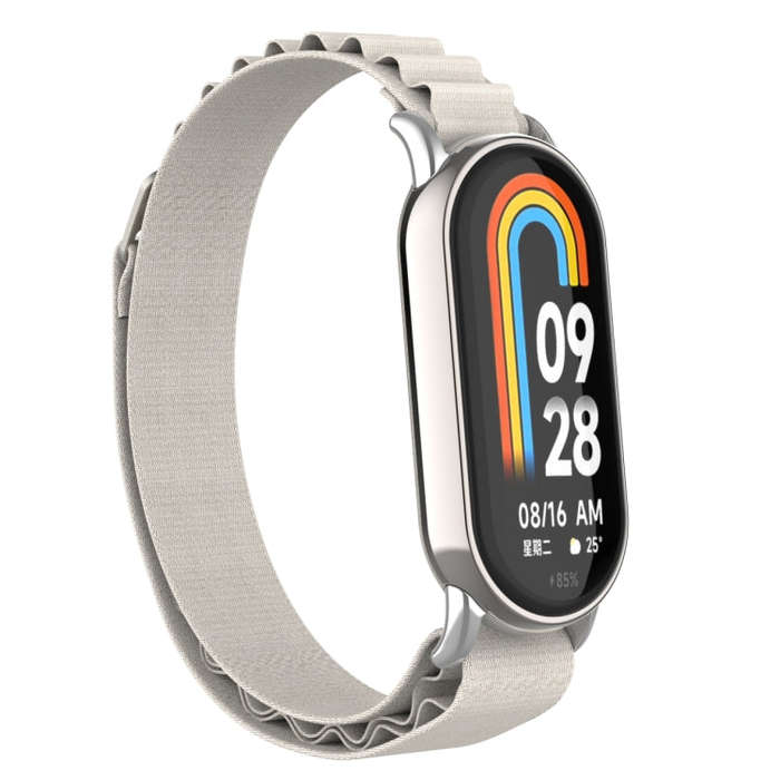 For Xiaomi Mi Band 8 Metal Plug Loop Nylon Watch Band(Silver+Starlight)