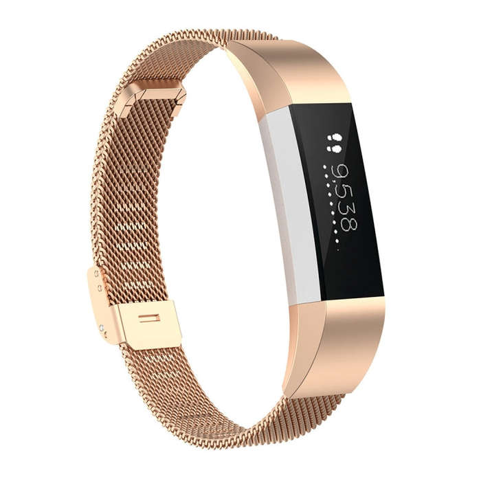 For Fitbit Alta / Alta HR / ACE Watch Button Mesh Metal Replacement Strap Watchband, Size:S(Rose ...