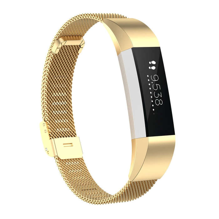 For Fitbit Alta / Alta HR / ACE Watch Button Mesh Metal Replacement Strap Watchband, Size:S(Gold)