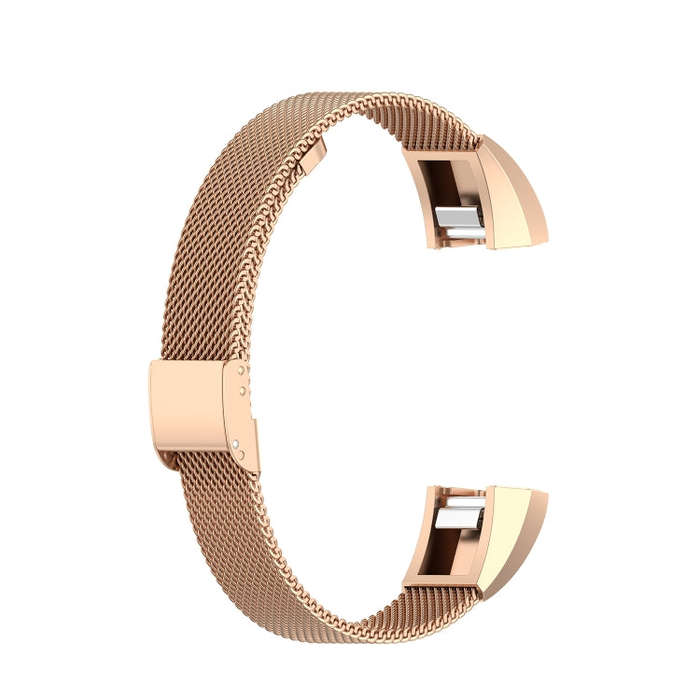 For Fitbit Alta / Alta HR / ACE Watch Button Mesh Metal Replacement Strap Watchband, Size:L(Rose ...