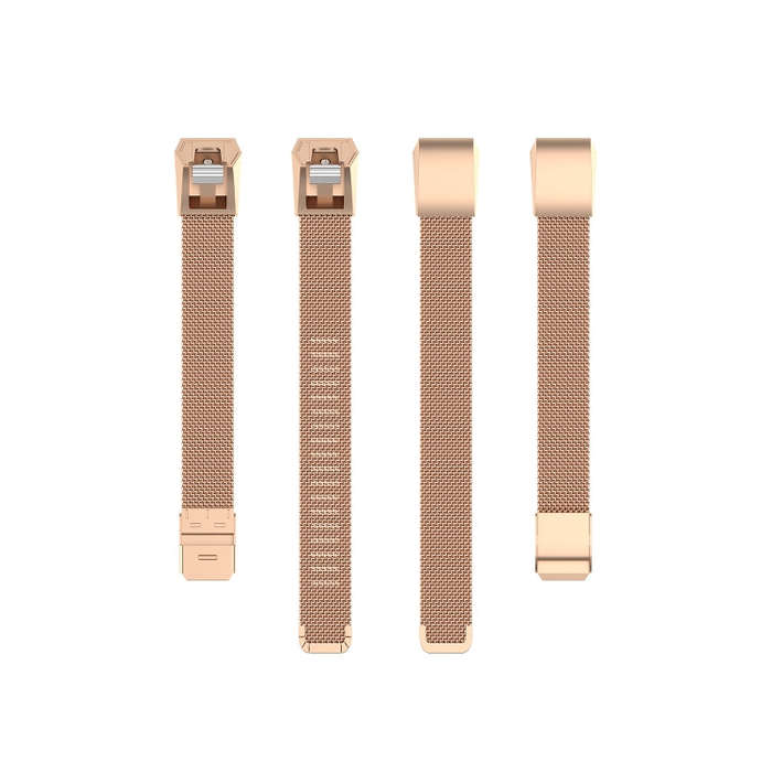 For Fitbit Alta / Alta HR / ACE Watch Button Mesh Metal Replacement Strap Watchband, Size:L(Rose ...