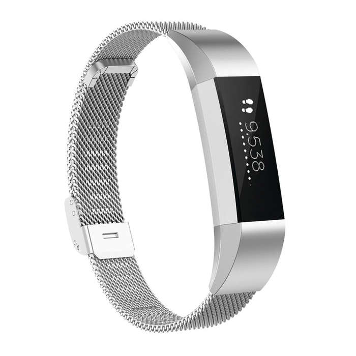 For Fitbit Alta / Alta HR / ACE Watch Button Mesh Metal Replacement Strap Watchband, Size:L(Silver)