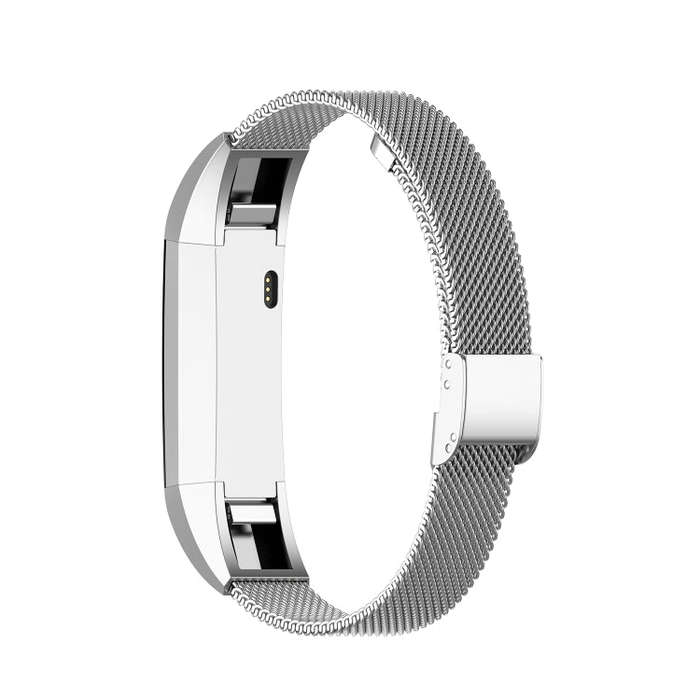 For Fitbit Alta / Alta HR / ACE Watch Button Mesh Metal Replacement Strap Watchband, Size:L(Silver)