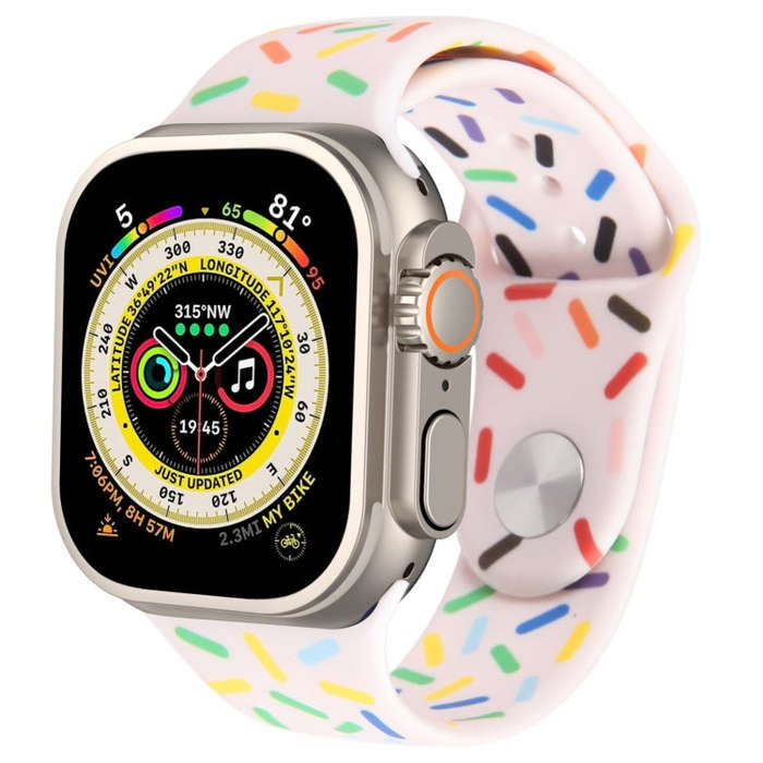 Rainbow Raindrops Silicone Watch Band For Apple Watch SE 2023 44mm(Pink)