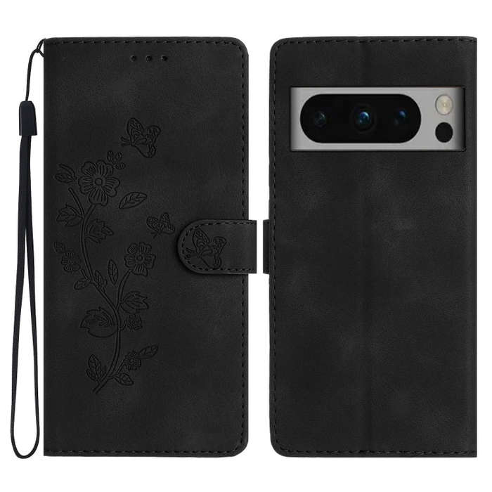 For Google Pixel 8 Pro Flower Butterfly Embossing Pattern Leather Phone Case(Black)