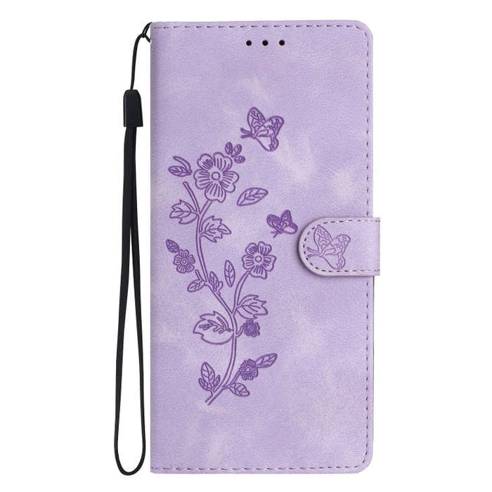 For Google Pixel 7a Flower Butterfly Embossing Pattern Leather Phone Case(Purple)