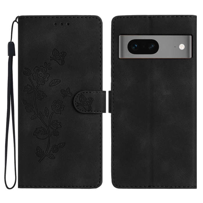 For Google Pixel 7 Flower Butterfly Embossing Pattern Leather Phone Case(Black)