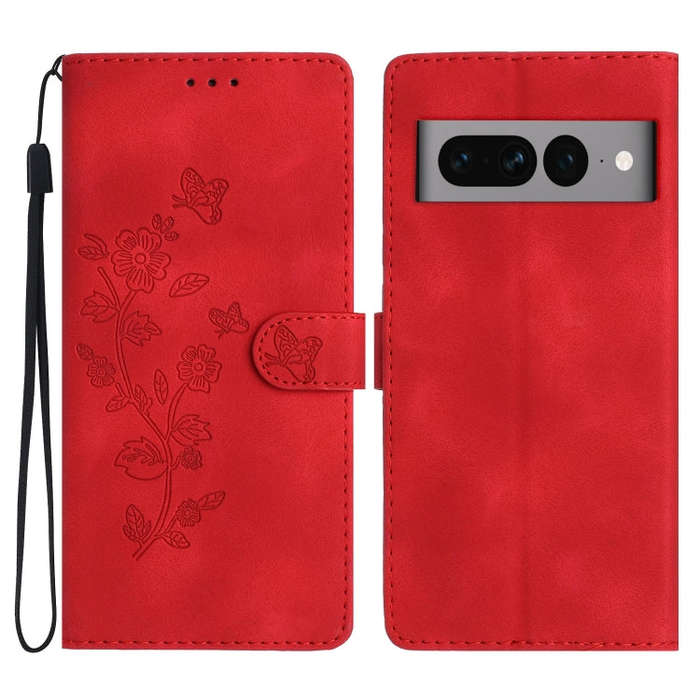For Google Pixel 7 Pro Flower Butterfly Embossing Pattern Leather Phone Case(Red)