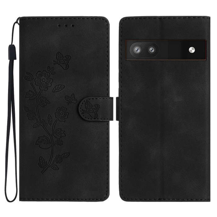 For Google Pixel 6a Flower Butterfly Embossing Pattern Leather Phone Case(Black)
