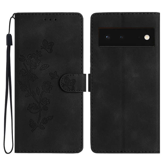 For Google Pixel 6 Flower Butterfly Embossing Pattern Leather Phone Case(Black)