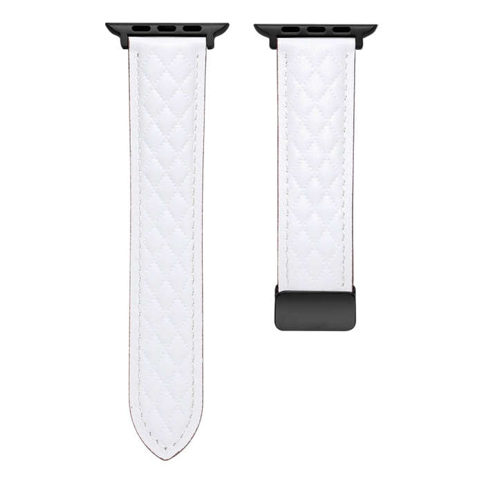 For Apple Watch SE 2023 40mm Folding Buckle Rhombus Leather Watch Band(White)