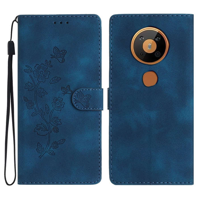 For Nokia 5.4 Flower Butterfly Embossing Pattern Leather Phone Case(Blue)
