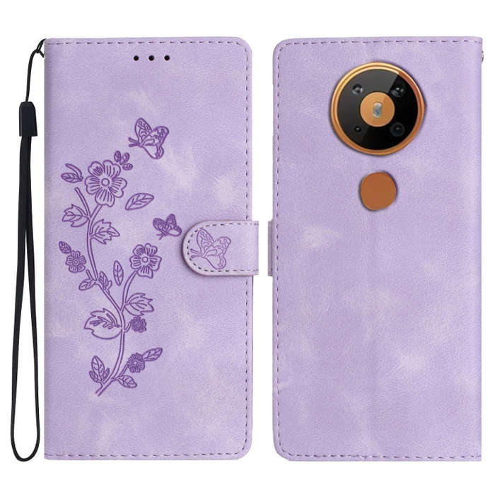 For Nokia 5.4 Flower Butterfly Embossing Pattern Leather Phone Case(Purple)