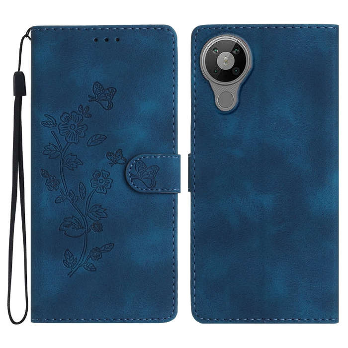 For Nokia 5.3 Flower Butterfly Embossing Pattern Leather Phone Case(Blue)