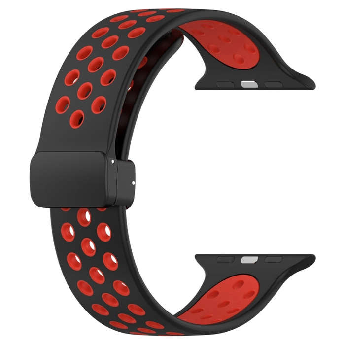 For Apple Watch SE 2023 44mm Magnetic Buckle Silicone Watch Band(Black Red)