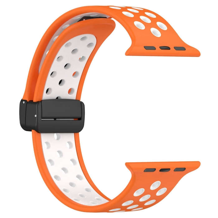 For Apple Watch Series 9 41mm Magnetic Buckle Silicone Watch Band(Orange White)
