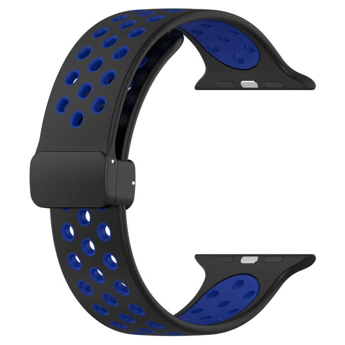 For Apple Watch Series 9 41mm Magnetic Buckle Silicone Watch Band(Black Blue)