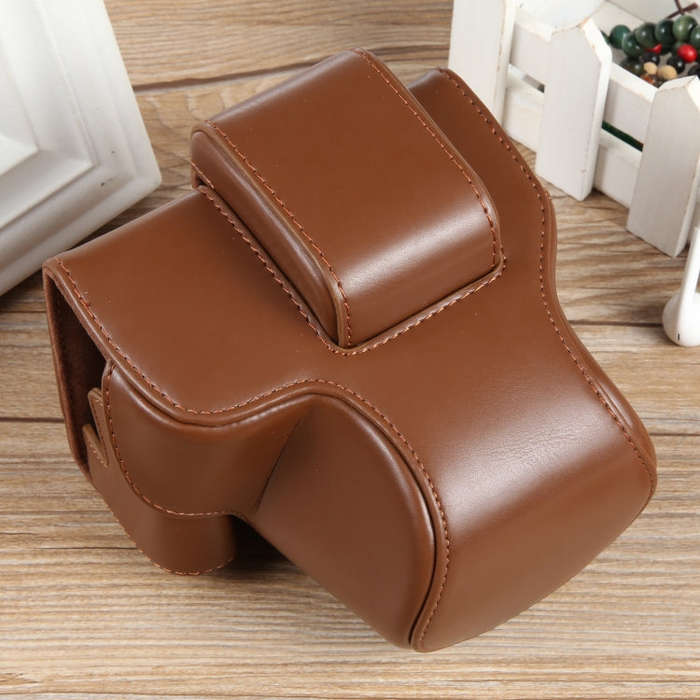 For Canon EOS R50 Full Body Magnetic Leather Camera Case Bag with Strap, Regular Edition(Coffee)