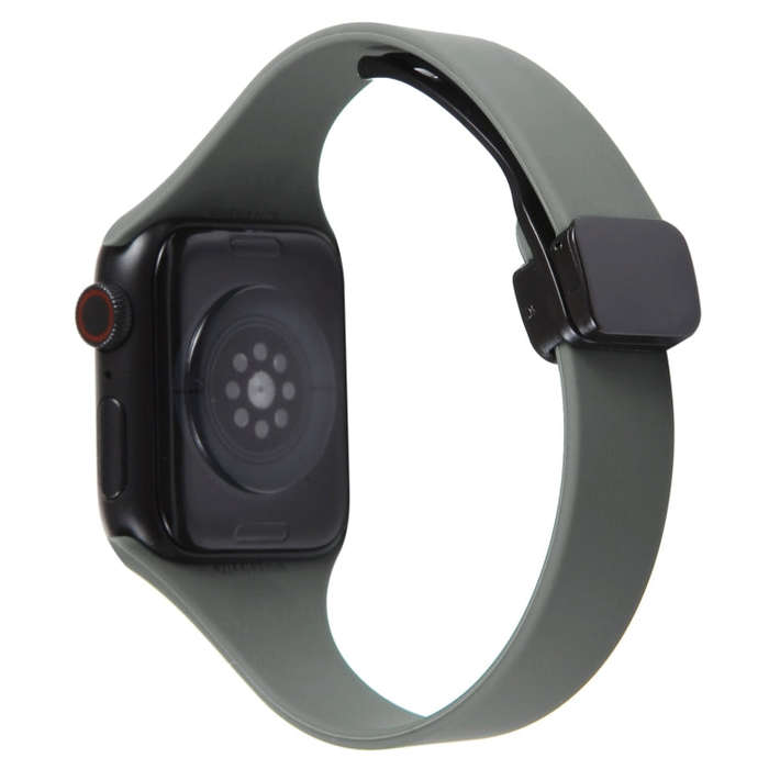 For Apple Watch Series 9 41mm Magnetic Buckle Slim Silicone Watch Band(Army Green)