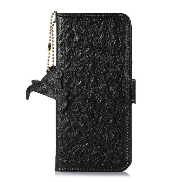 For Motorola Edge 50 Neo Ostrich Pattern Genuine Leather RFID Phone Case(Black)