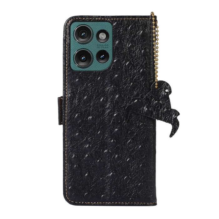 For Motorola Edge 50 Neo Ostrich Pattern Genuine Leather RFID Phone Case(Black)