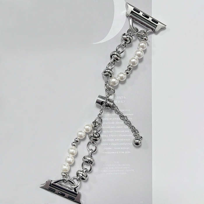For Apple Watch Ultra 2 49mm Pearl Bracelet Metal Watch Band(Silver)