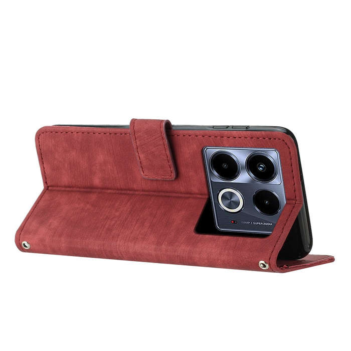 For Infinix Note 40 5G Skin Feel Stripe Pattern Leather Phone Case with Lanyard(Red)